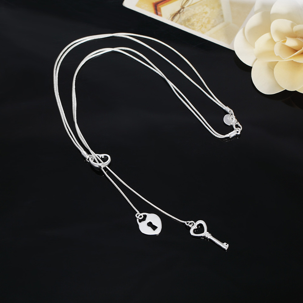 Chain Lock Combination - 고급 925 스털링 실버 로맨틱 하트